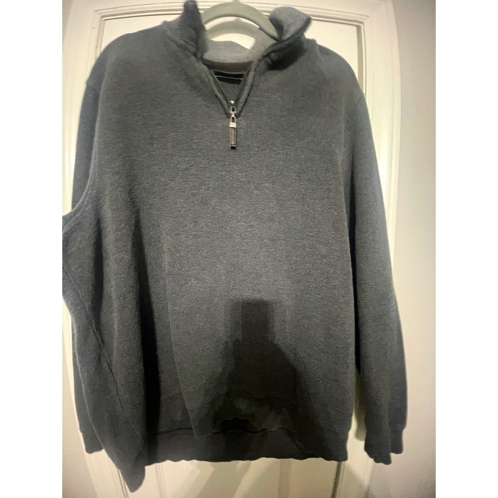 Tasso Elba Men's L Regular Gray Solid Knit Mock Neck 1/4 Zip Pullover Sweater